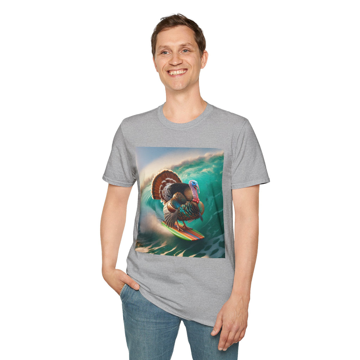 Majestic Surfing Turkey T-Shirt – Thanksgiving Wildlife Graphic Tee