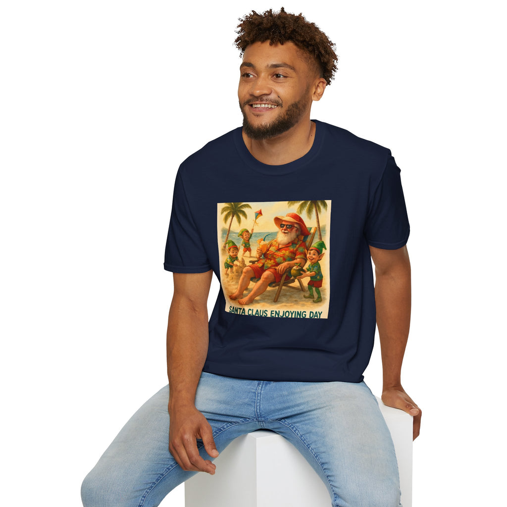 Santa Claus Enjoying Day T-Shirt – Retro Beach Holiday Tee