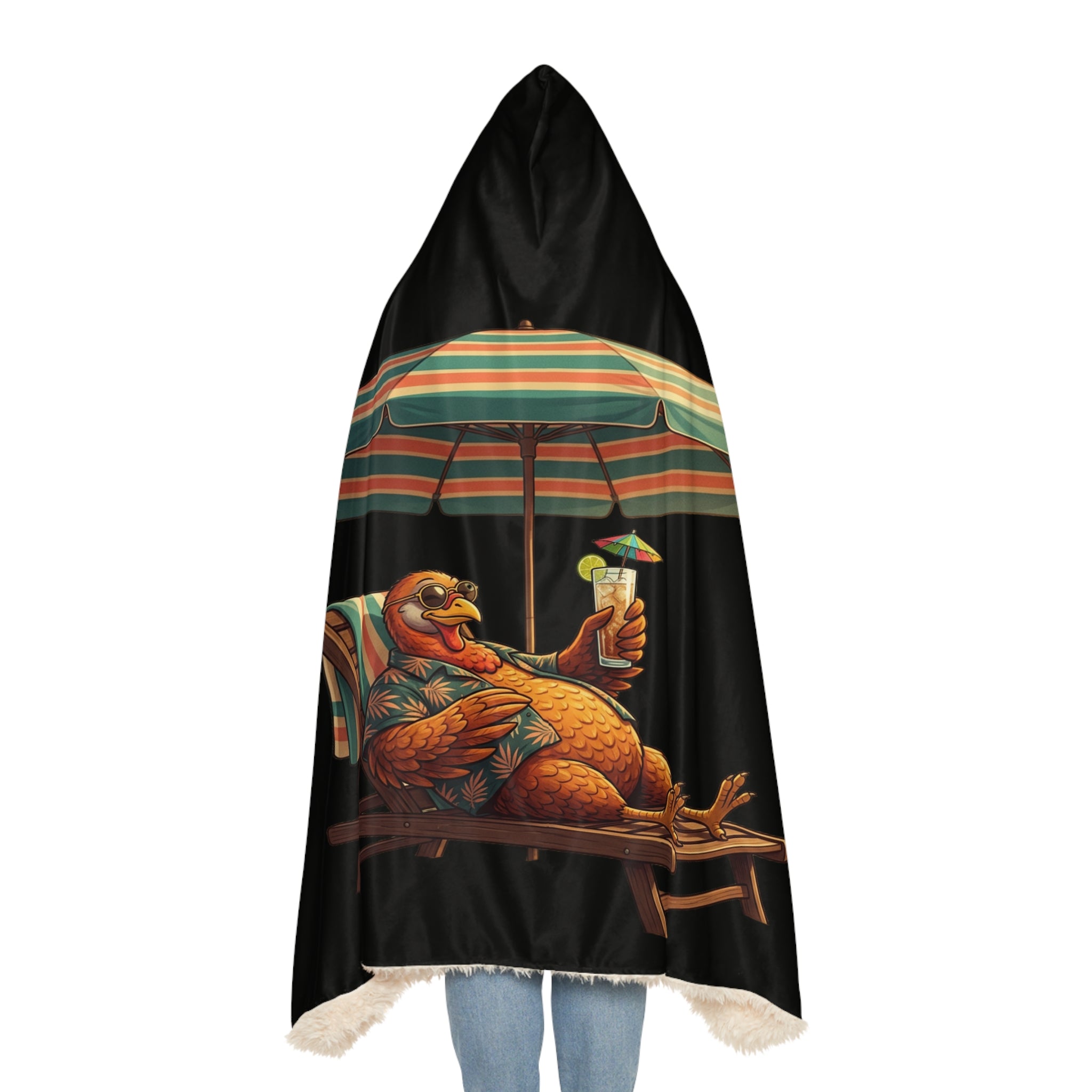Hooded Snuggle Blanket — Relaxing Chicken on Beach Lounge Design