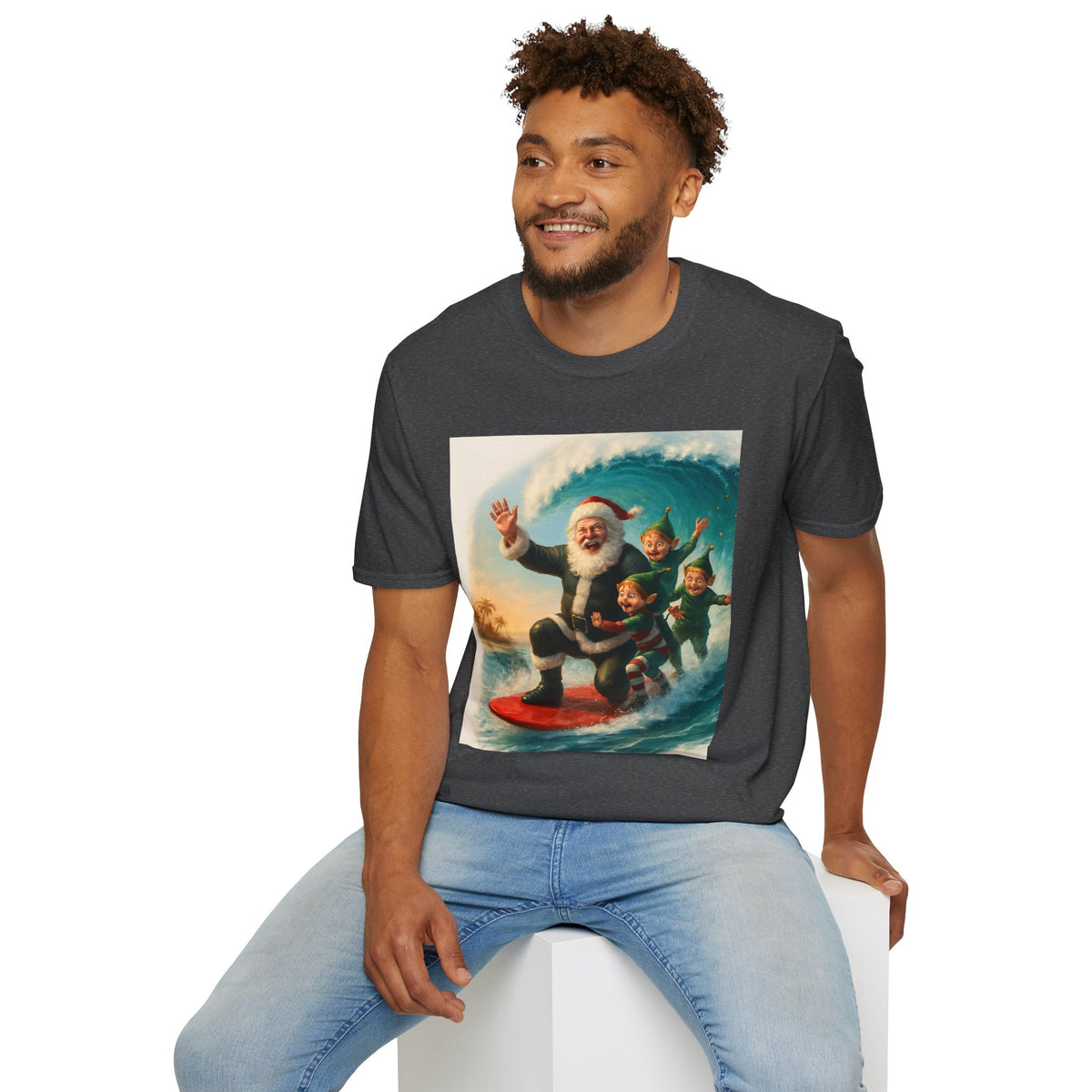 Santa Surfing T-Shirt — Retro Christmas Surfing Santa Tee