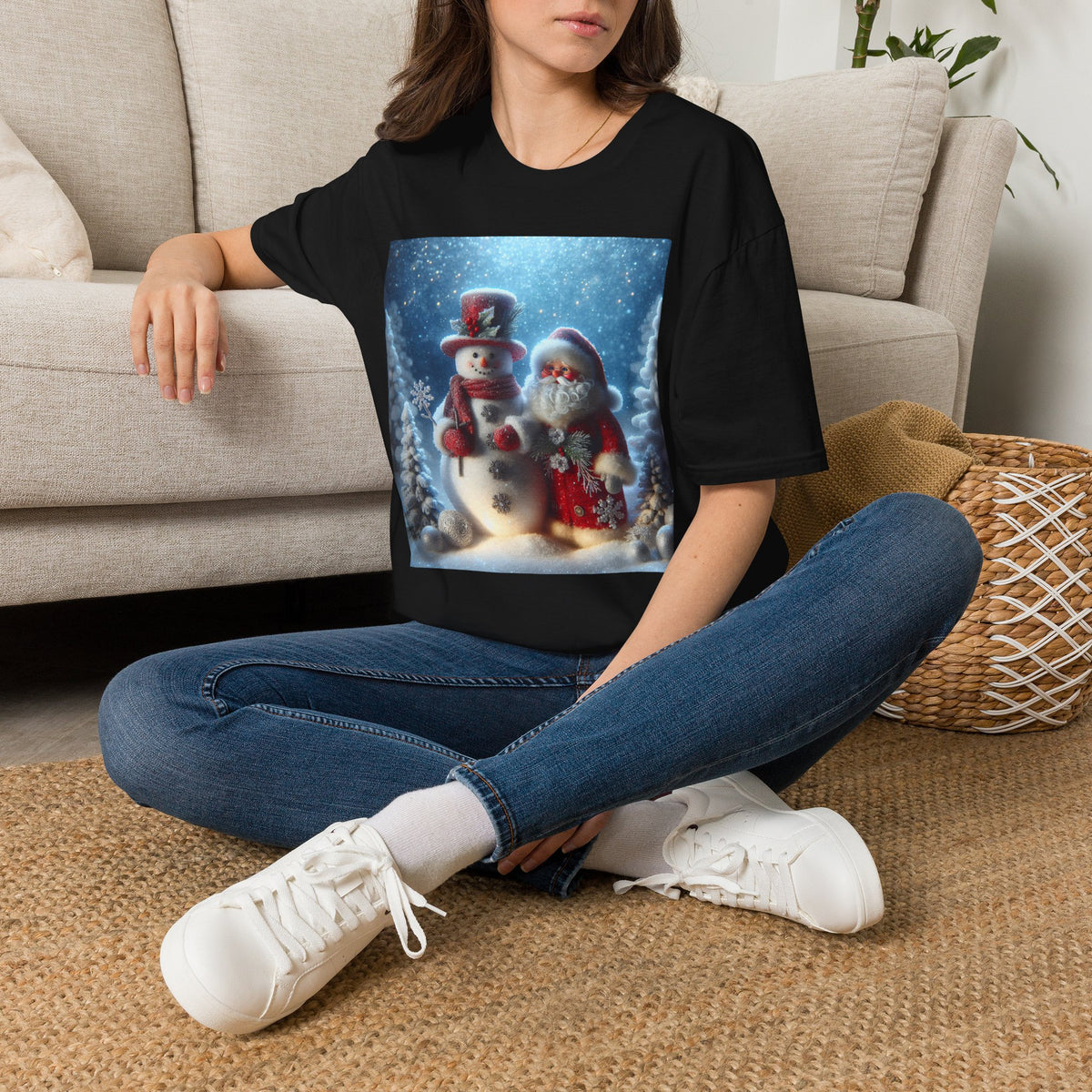 Christmas Santa & Snowman T-Shirt — Holiday Winter Scene Tee