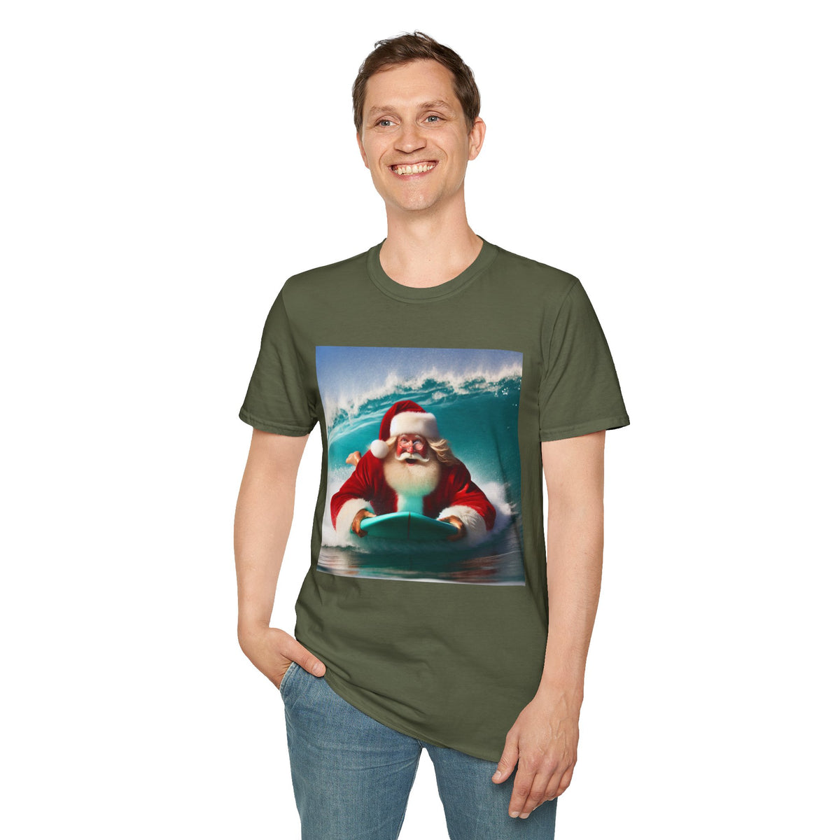 Surfing Santa T-Shirt — Funny Christmas Surf Holiday Tee