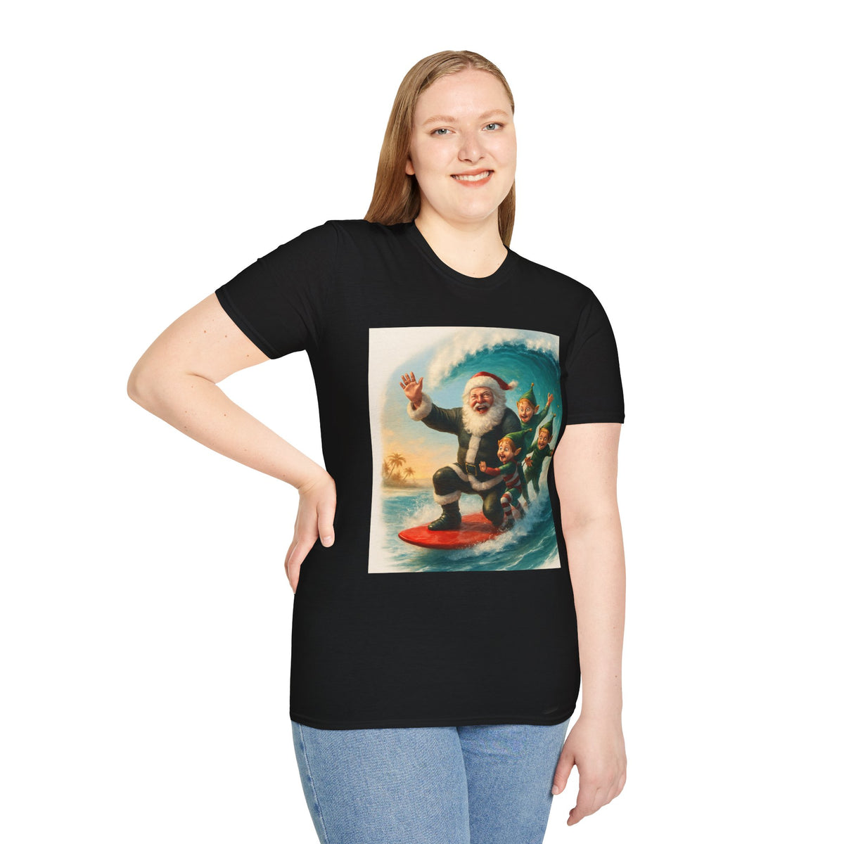Santa Surfing T-Shirt — Retro Christmas Surfing Santa Tee