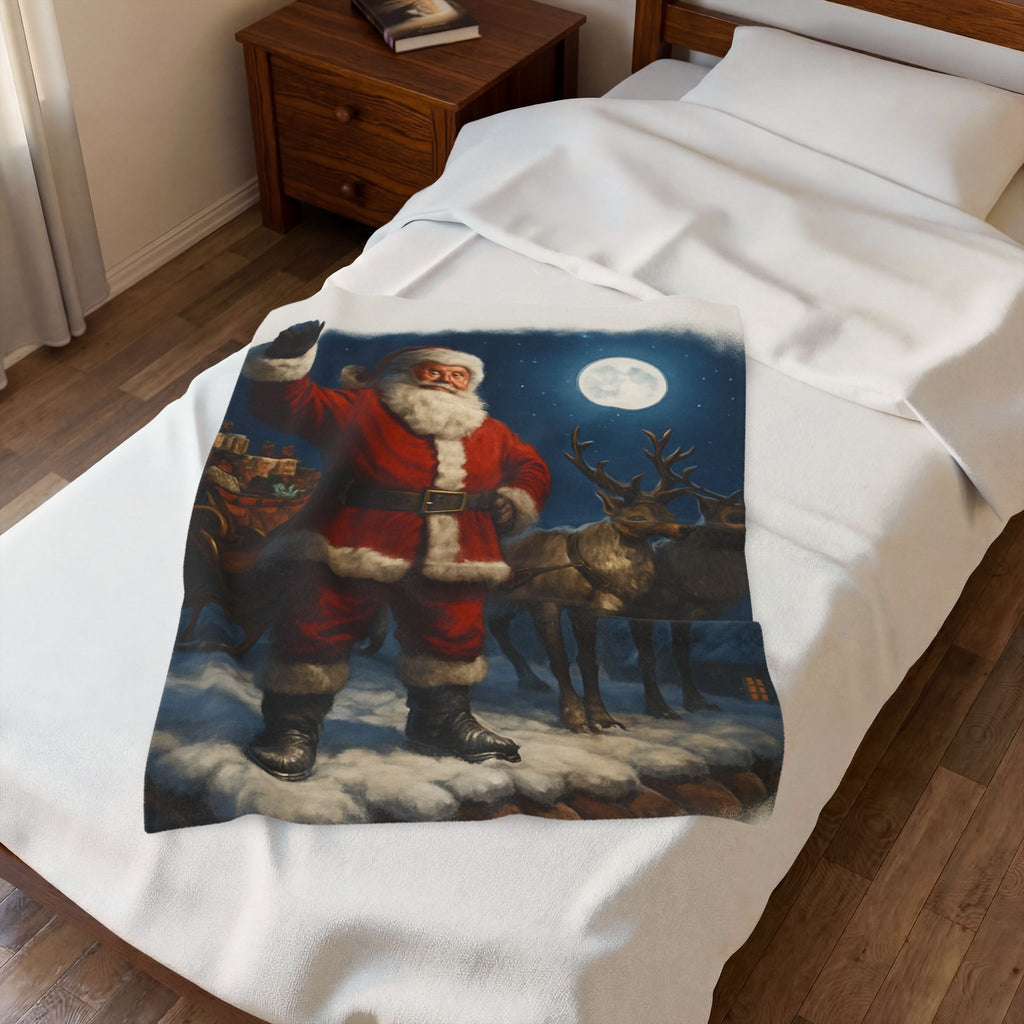 Santa Claus and Reindeer Christmas Velveteen Plush Blanket