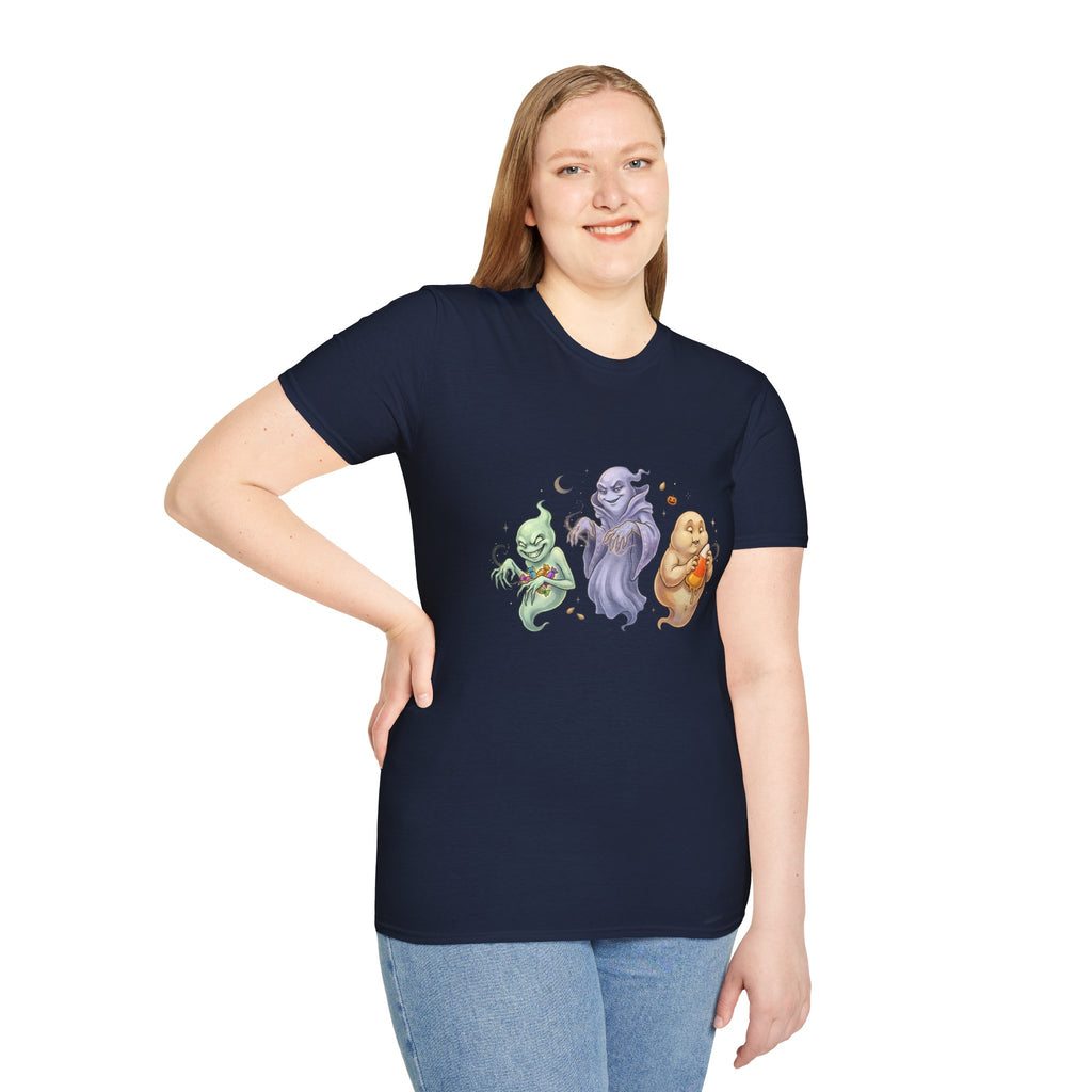 Three Quirky Ghosts Halloween Unisex Softstyle T-Shirt