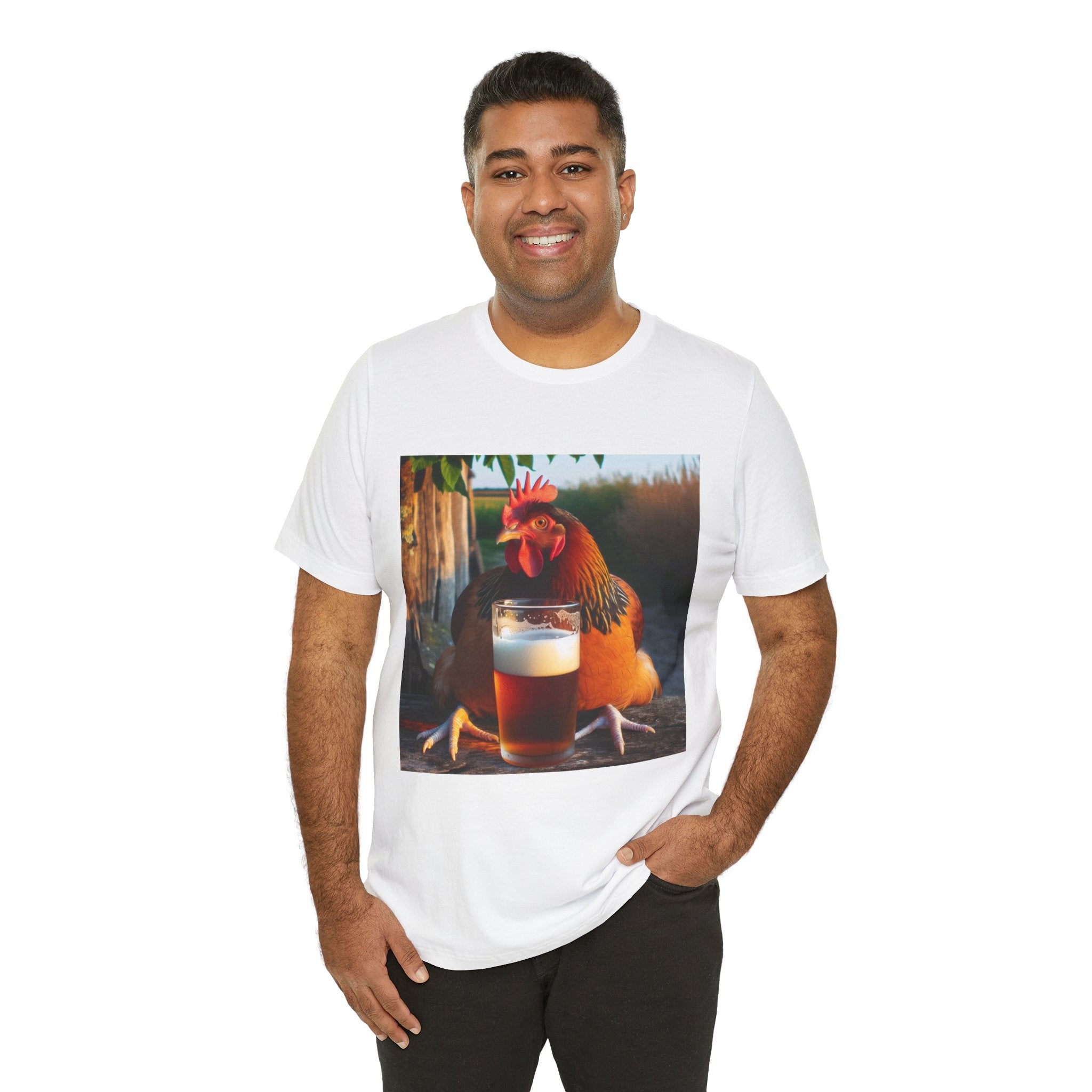 Funny Rooster with Beer Graphic Unisex T-Shirt