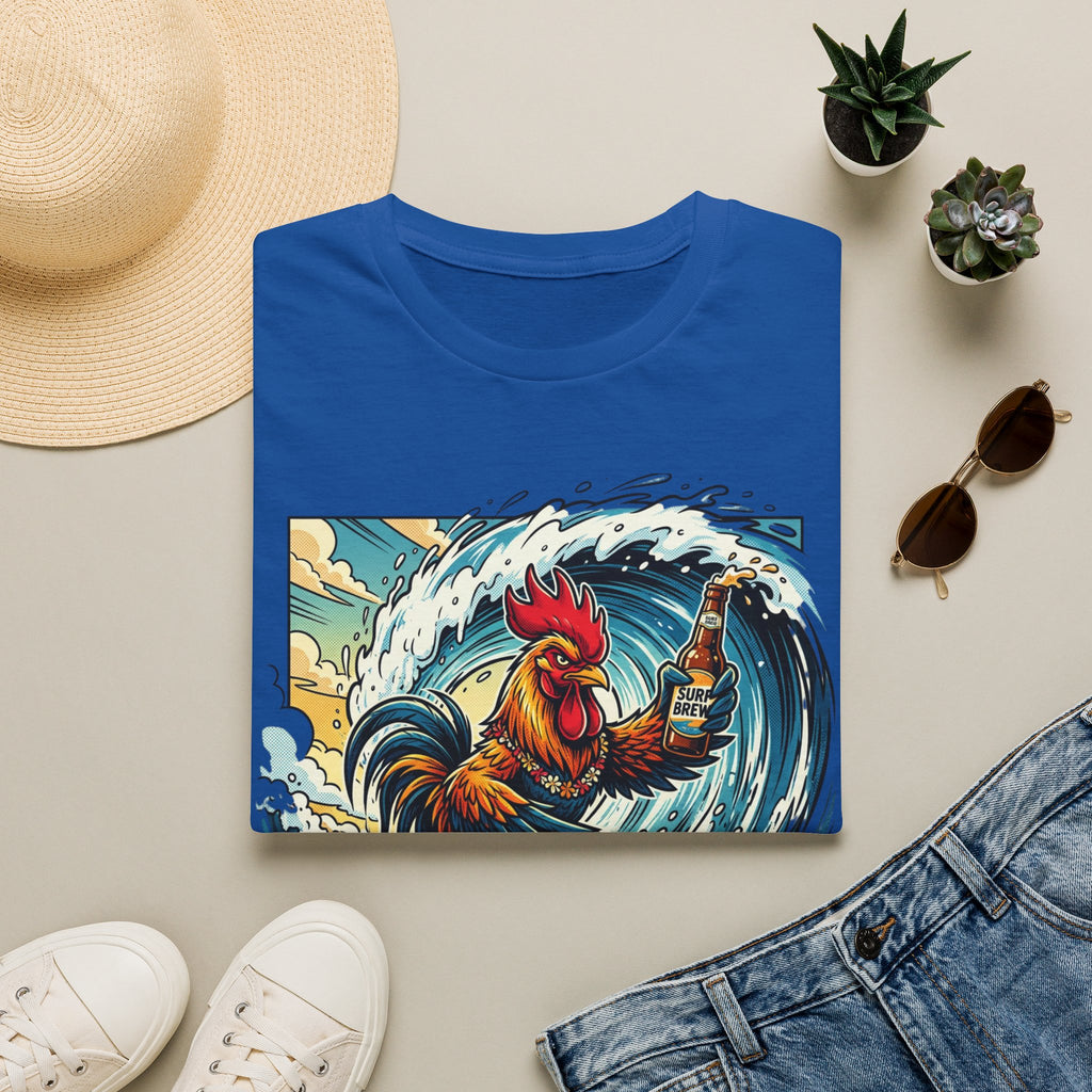Surfing Rooster T-Shirt — Vintage Wave Rooster Holding Beer Graphic Tee