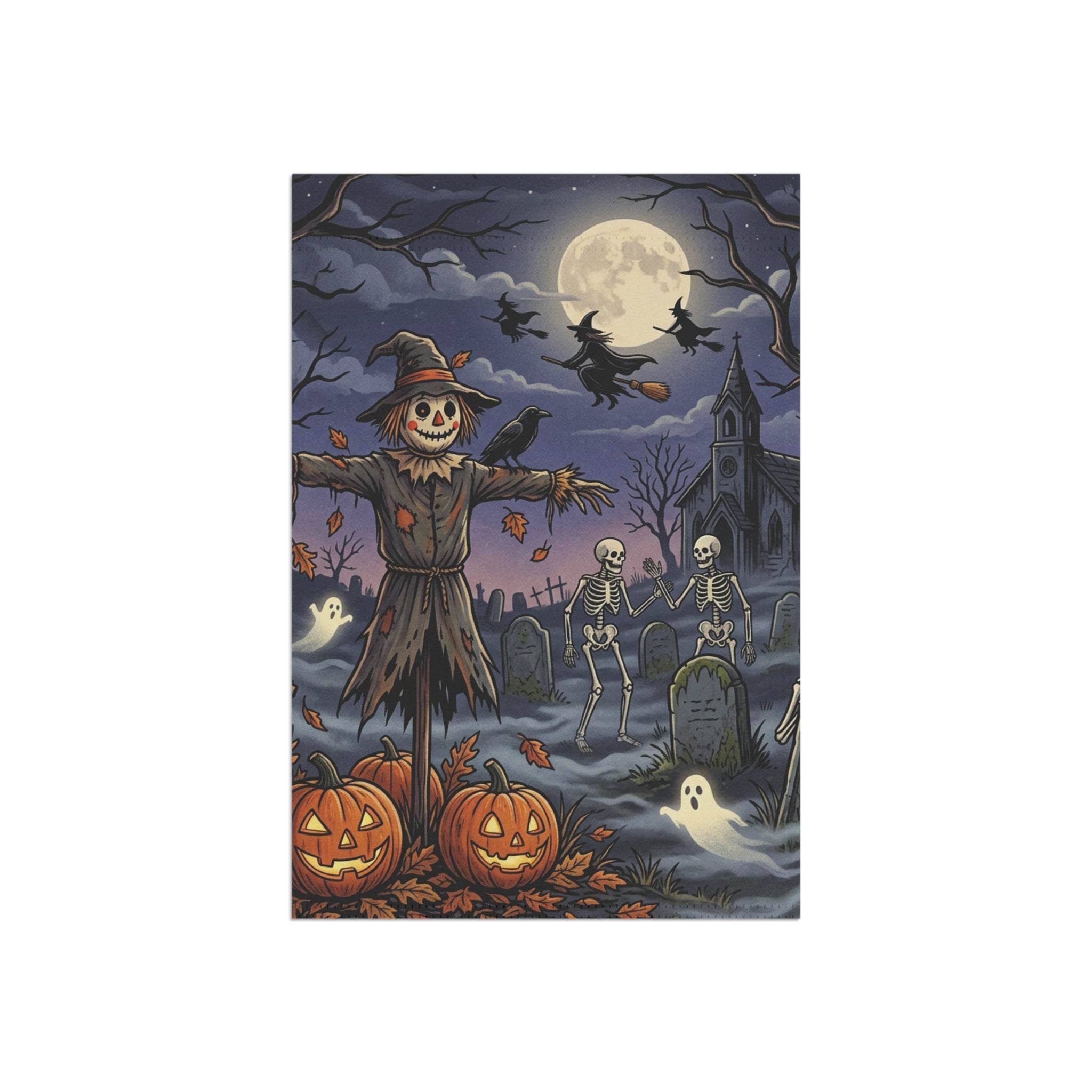 Halloween Scarecrow Garden Flag — Spooky Pumpkin Graveyard Yard Banner