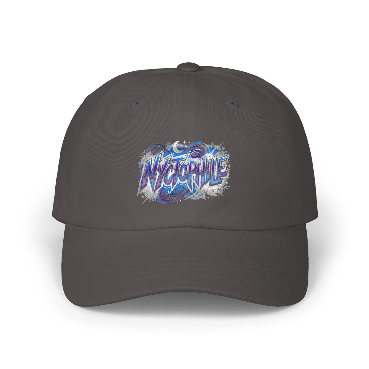 Dad Cap with “Nyctophile” Mushroom Graphic – White Embroidered Baseball Hat