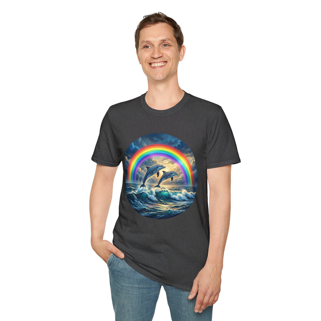Dolphin Rainbow Wave T-Shirt — Ocean Sunset Graphic Tee