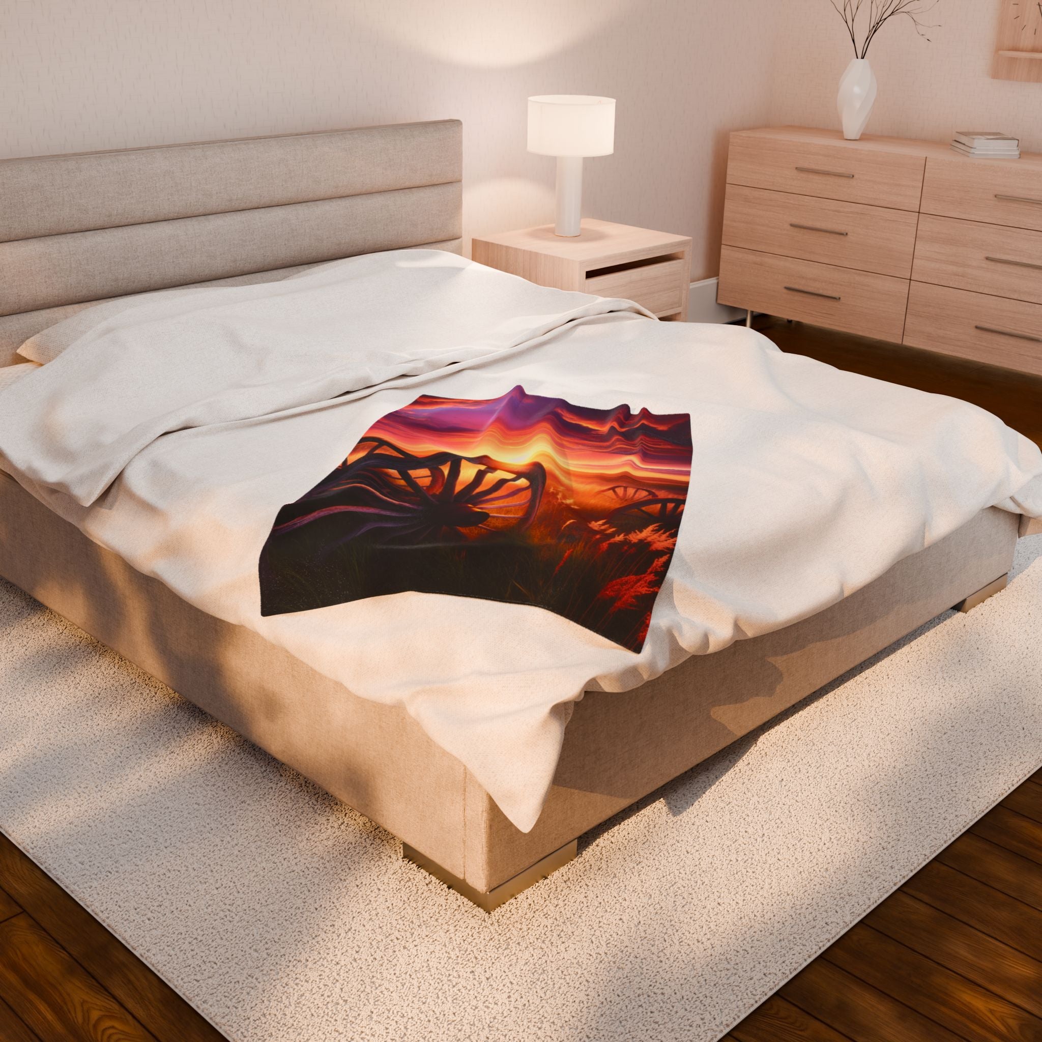 Velveteen Plush Blanket - Wagon Wheels Sunset