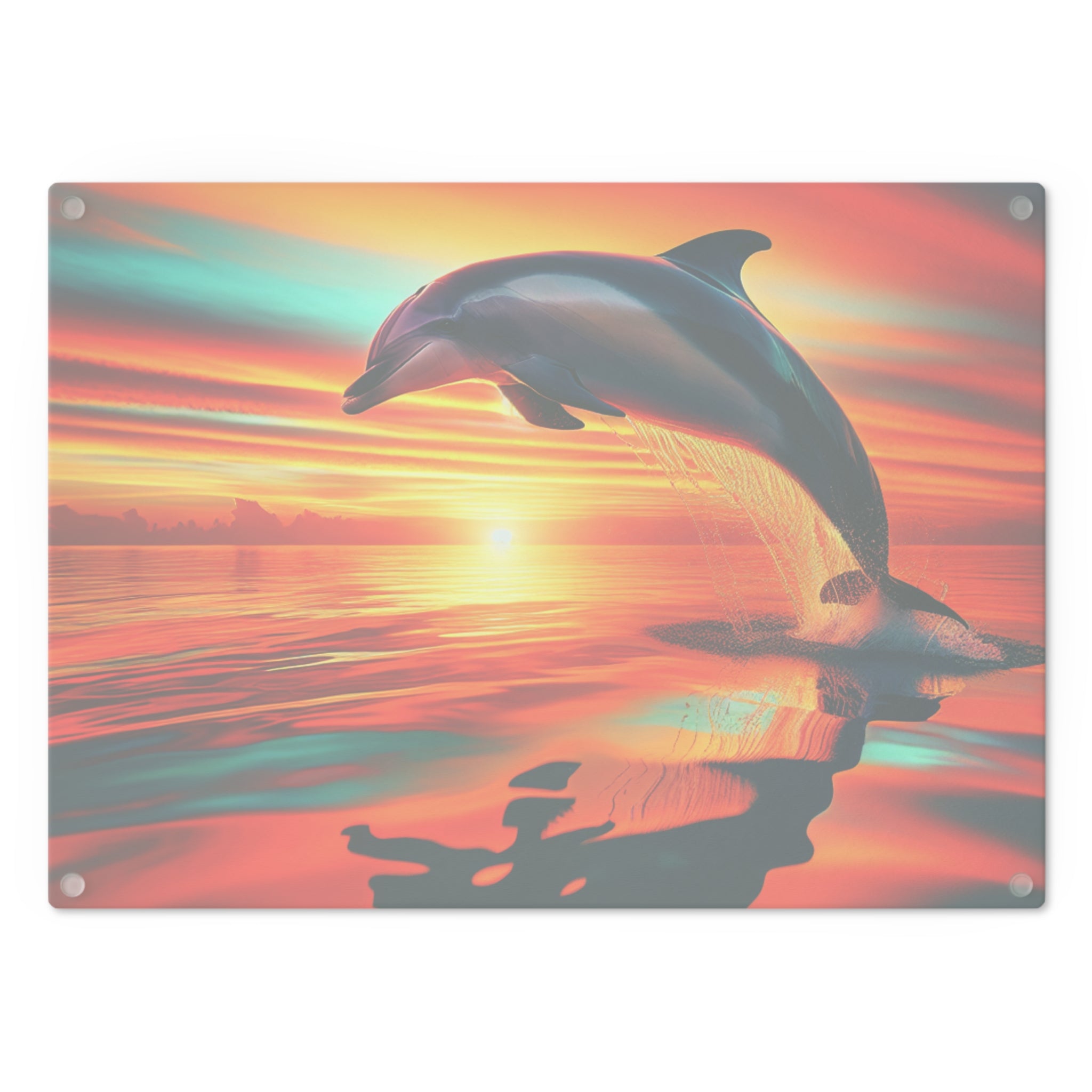 Dolphin Sunset Cutting Board – Vibrant Ocean Scene Glass Chopping Board
