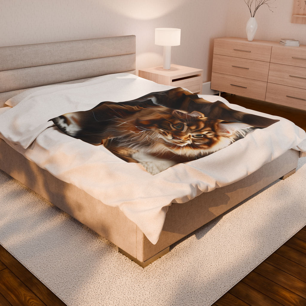 Velveteen Plush Blanket - Maine Coon Cat 2