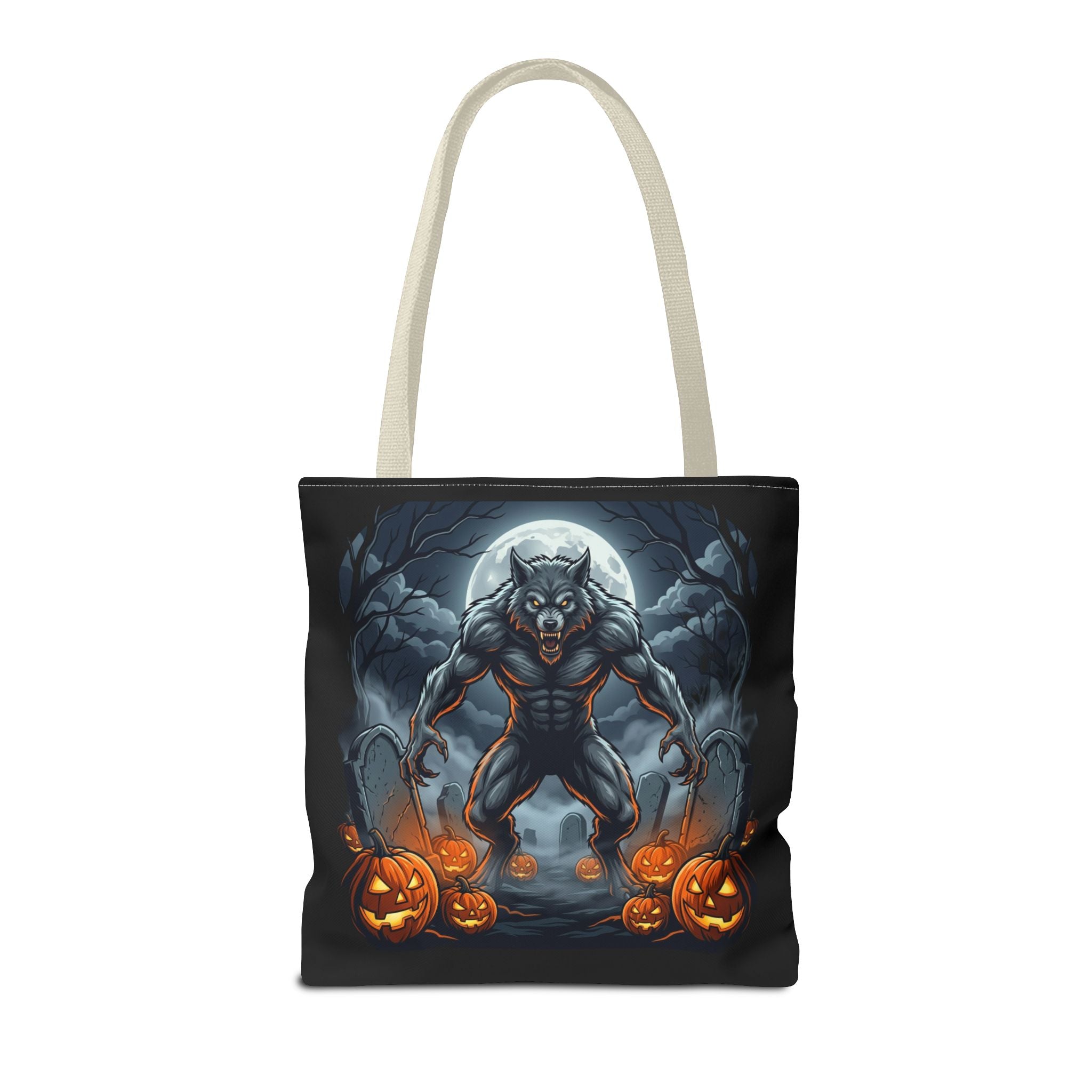 Werewolf Halloween Tote Bag — Full Moon Pumpkin Horror AOP Tote