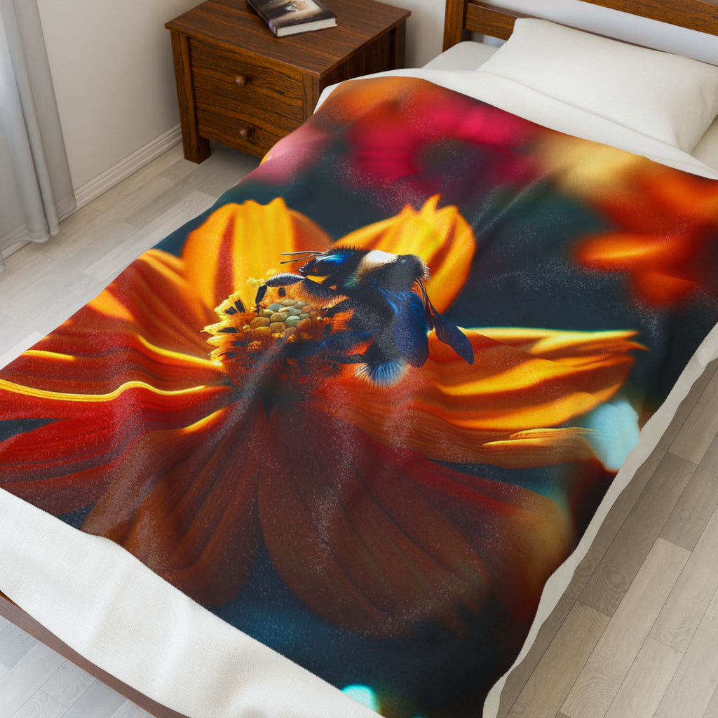 Velveteen Plush Blanket - Bee on Flower