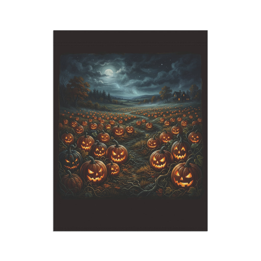 Halloween Jack-O'-Lantern Garden Flag — Spooky Moonlit Pumpkin Patch Banner
