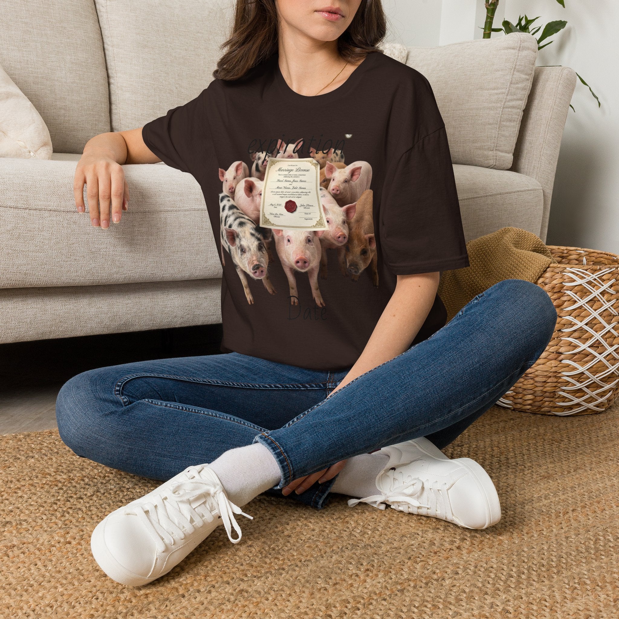 Pig Adoption Certificate T-Shirt — "Expiration Date" Cute Farm Piglet Tee