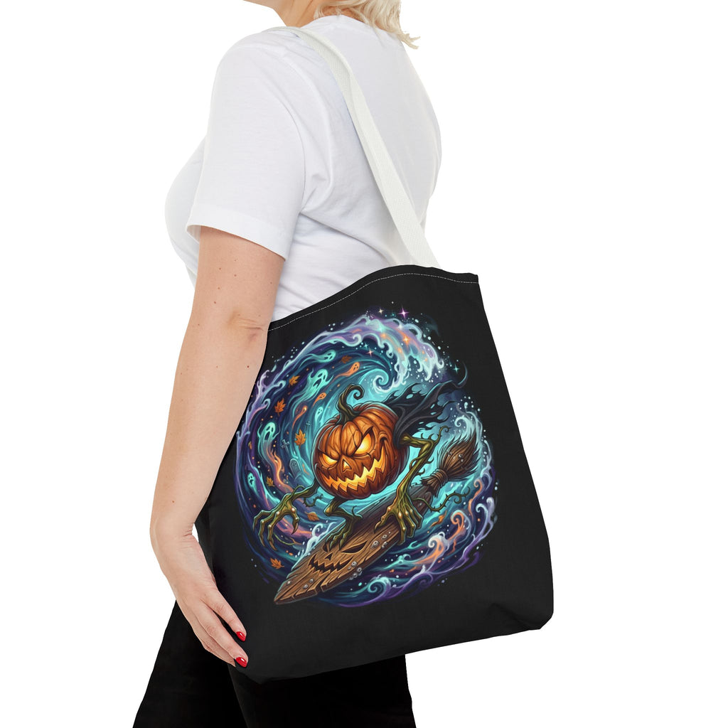 Halloween Surfing Pumpkin Tote Bag — Spooky Jack-o'-Lantern Beach Wave Tote
