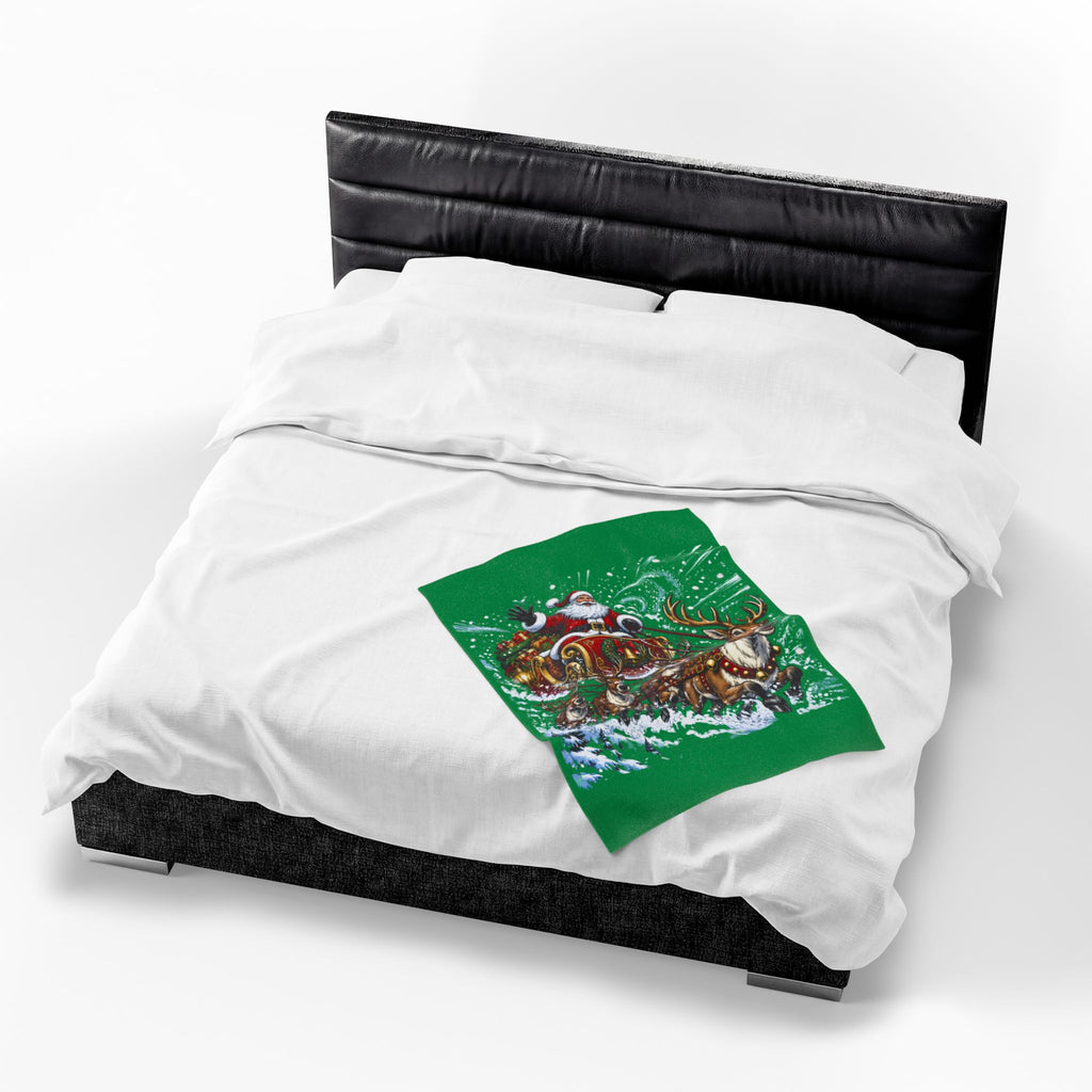 Christmas Santa and Reindeer Velveteen Plush Blanket