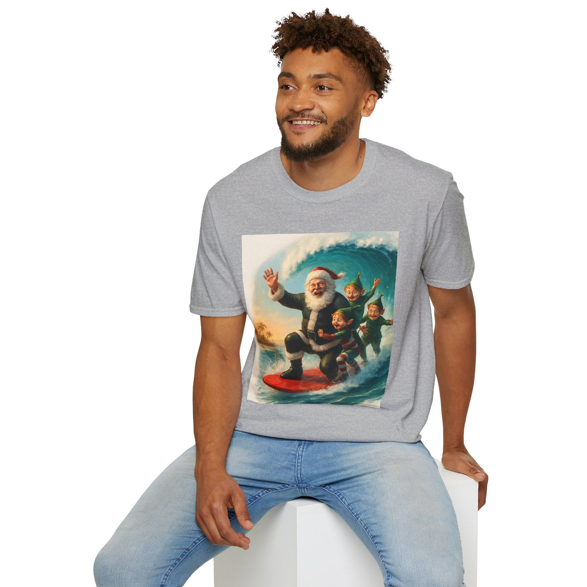 Santa Surfing T-Shirt — Retro Christmas Surfing Santa Tee