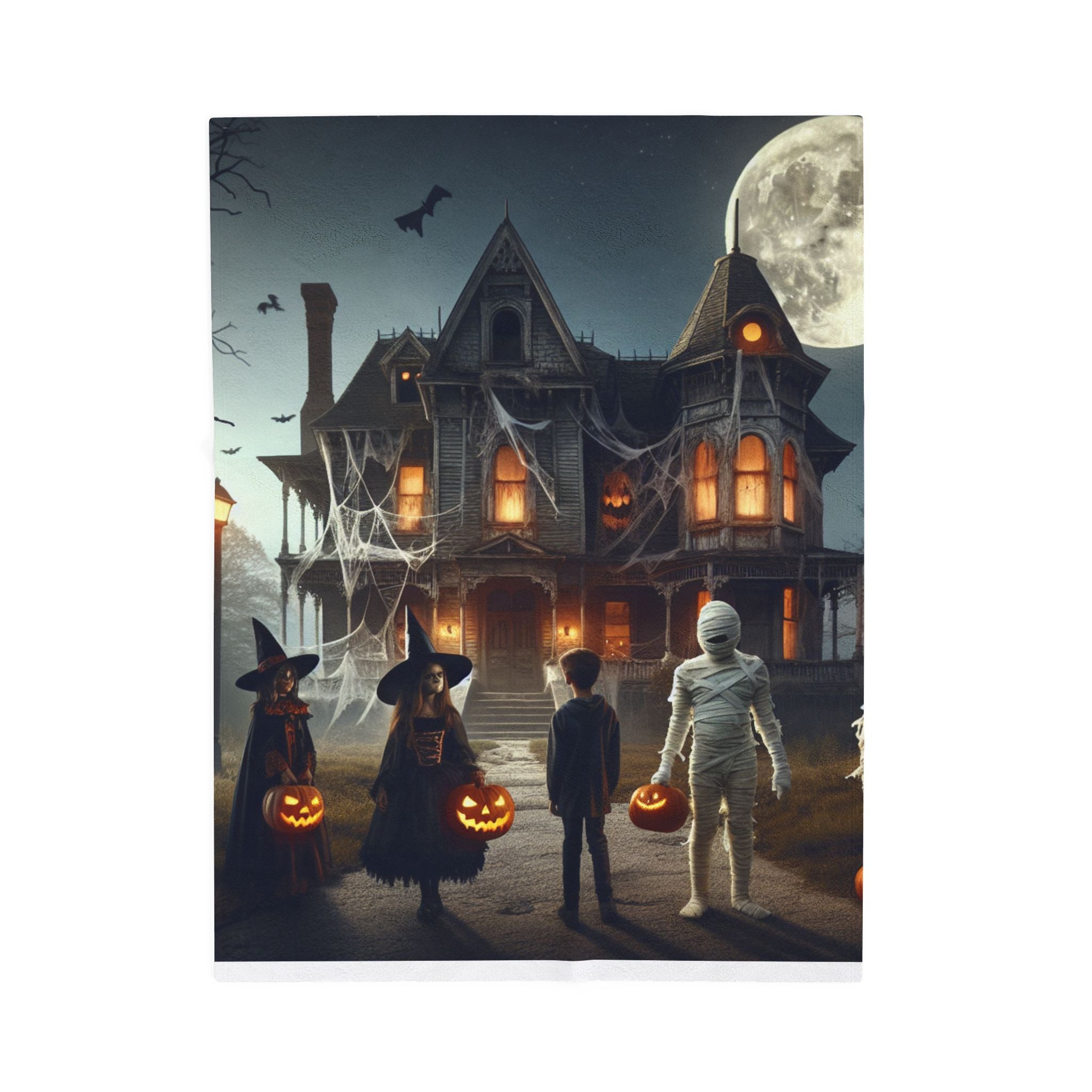 Haunted House Trick-or-Treat Halloween Velveteen Plush Blanket