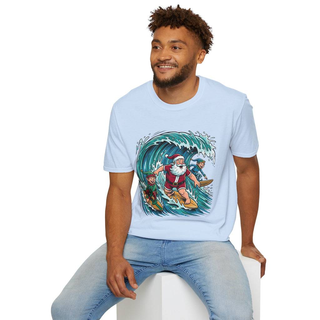 Surfing Santa T-Shirt — Christmas Beach Holiday Tee