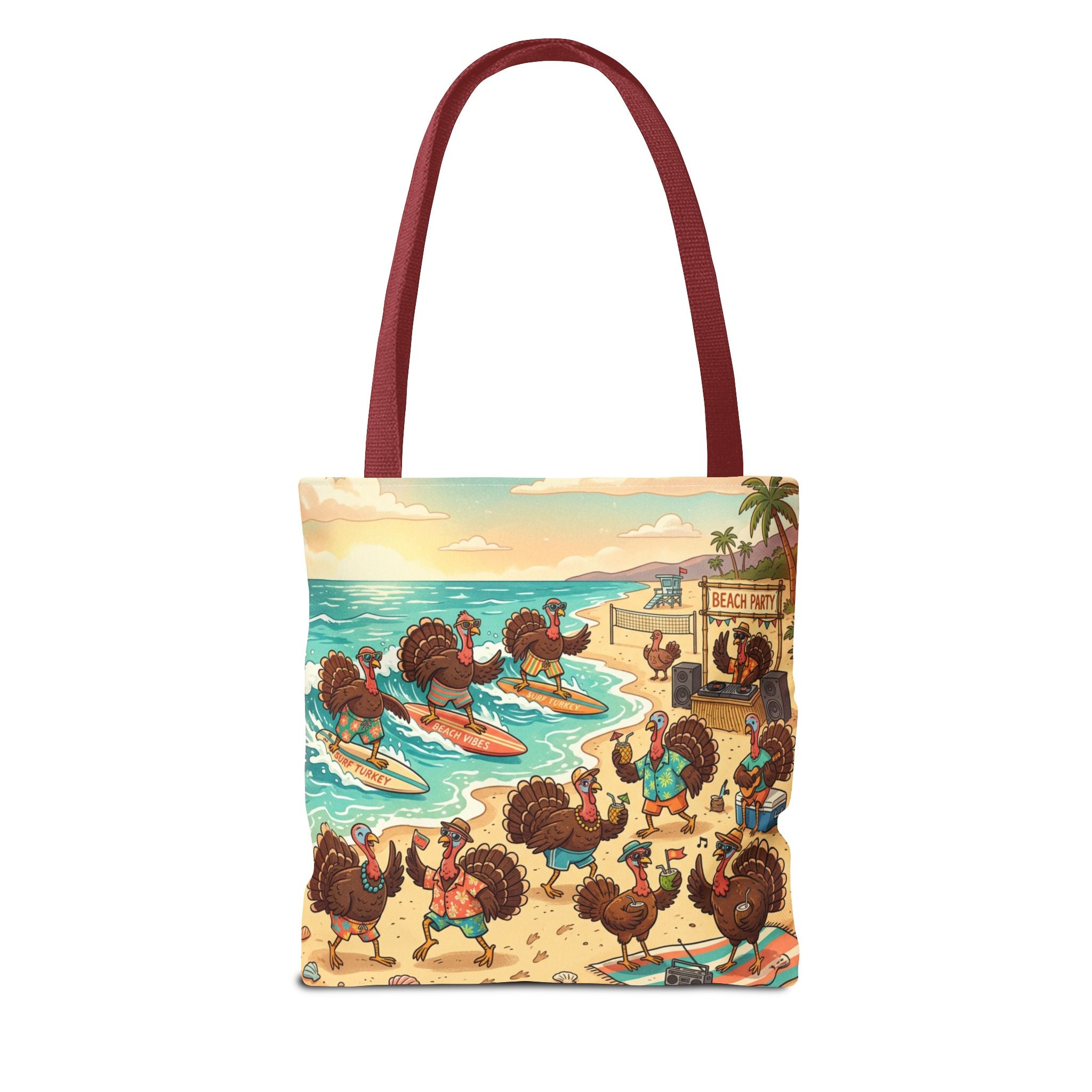 Surfing Turkeys Beach Tote Bag – Funny Thanksgiving Summer Beach Tote