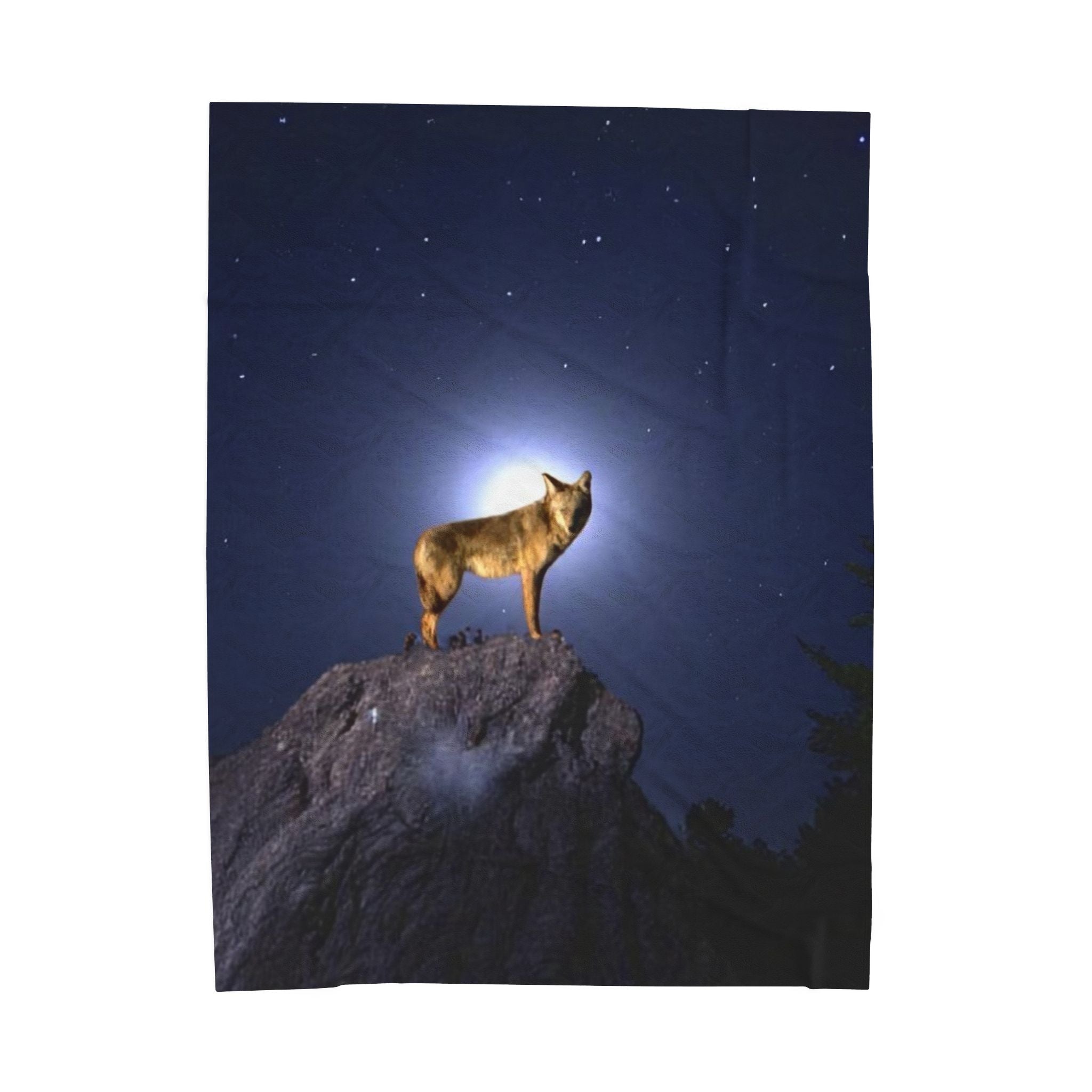 Velveteen Plush Blanket - Coyote Full Moon