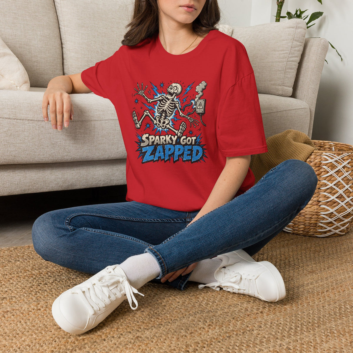 Sparky Got Zapped Skeleton Lightning T-Shirt