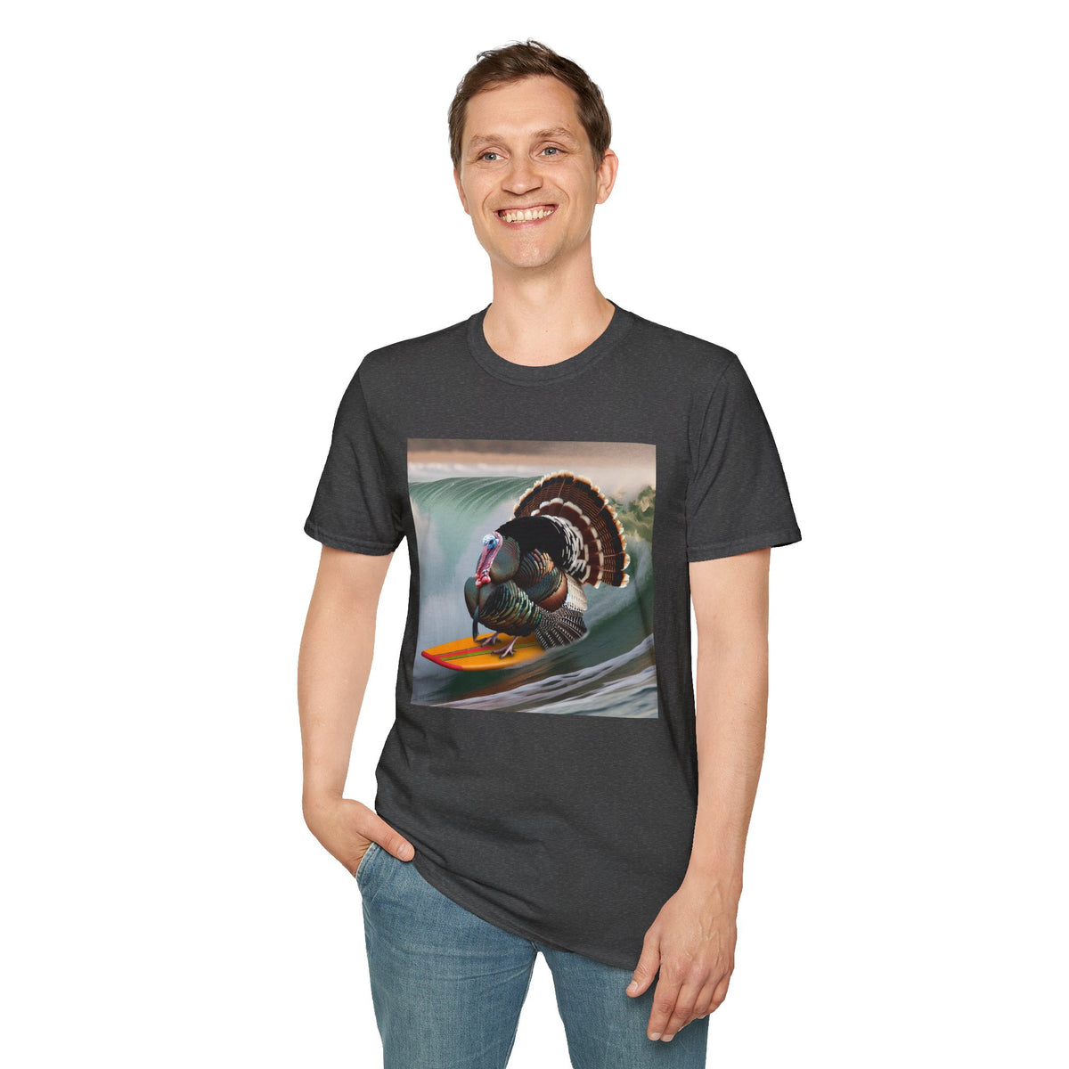 Surfing Turkey T-Shirt — Funny Thanksgiving Surfboard Graphic Tee