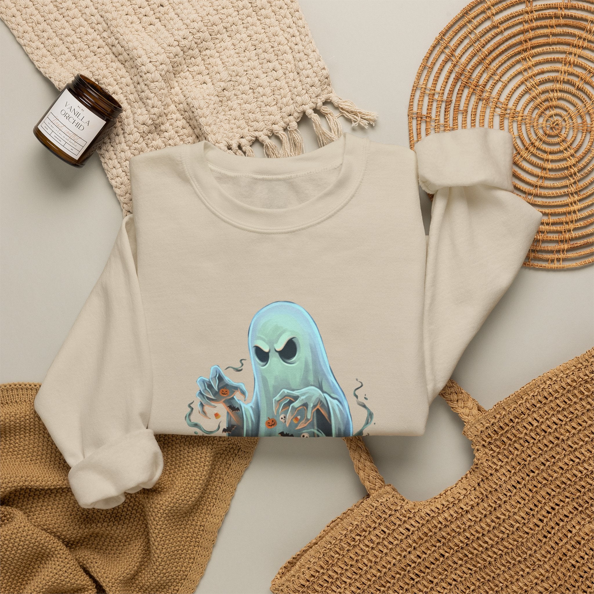 Grumpy Ghost Halloween Crewneck Sweatshirt