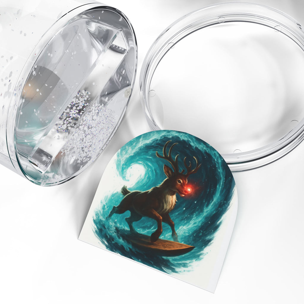 Rudolph Surfing Reindeer Snow Globe — Christmas Holiday Decorative Keepsake
