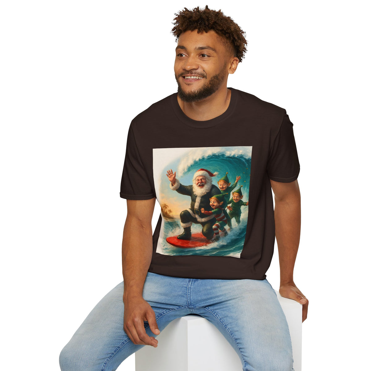 Santa Surfing T-Shirt — Retro Christmas Surfing Santa Tee