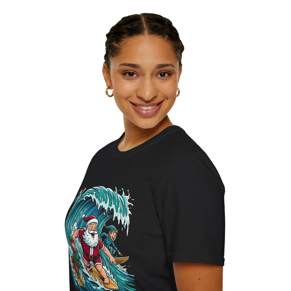 Surfing Santa T-Shirt — Christmas Beach Holiday Tee