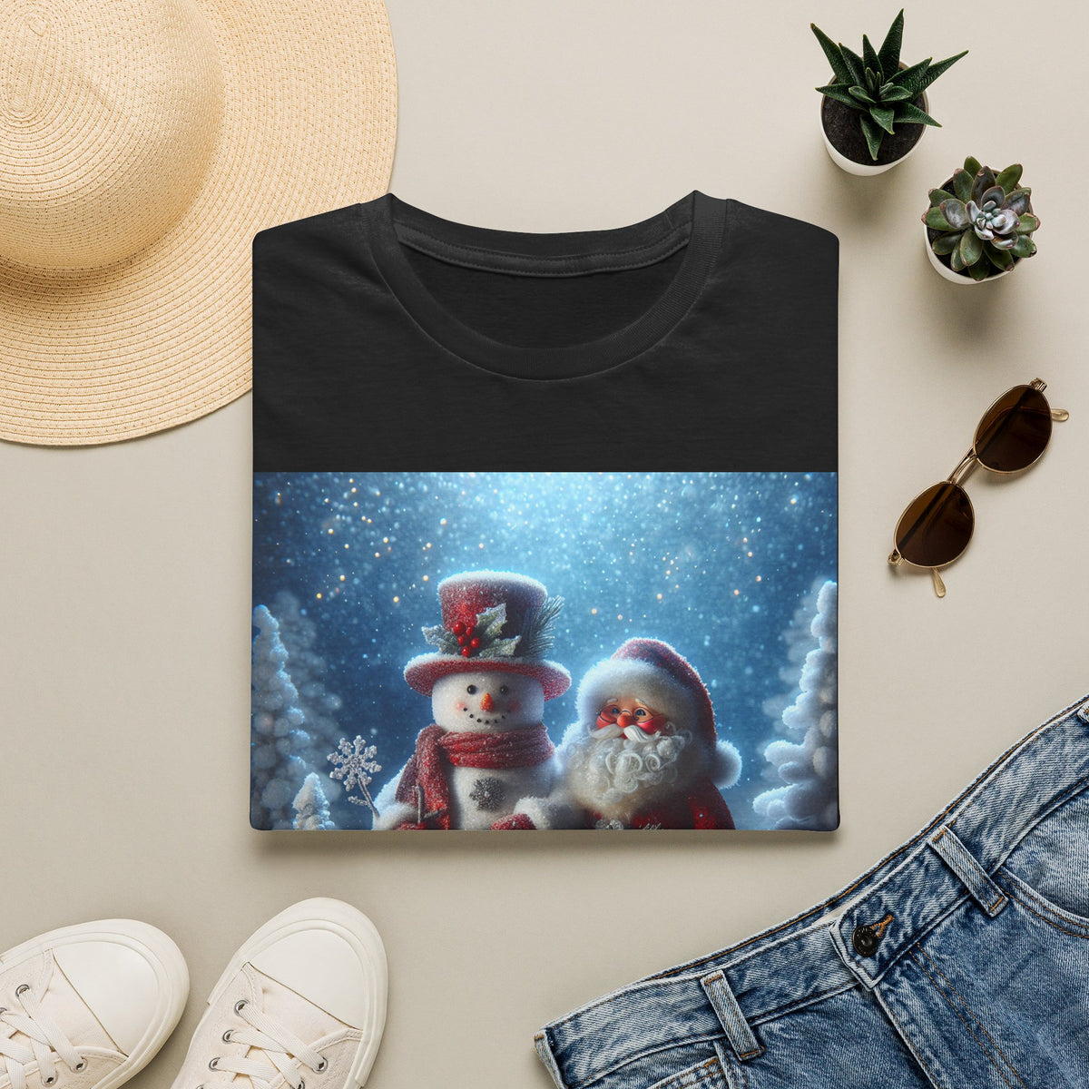 Christmas Santa & Snowman T-Shirt — Holiday Winter Scene Tee