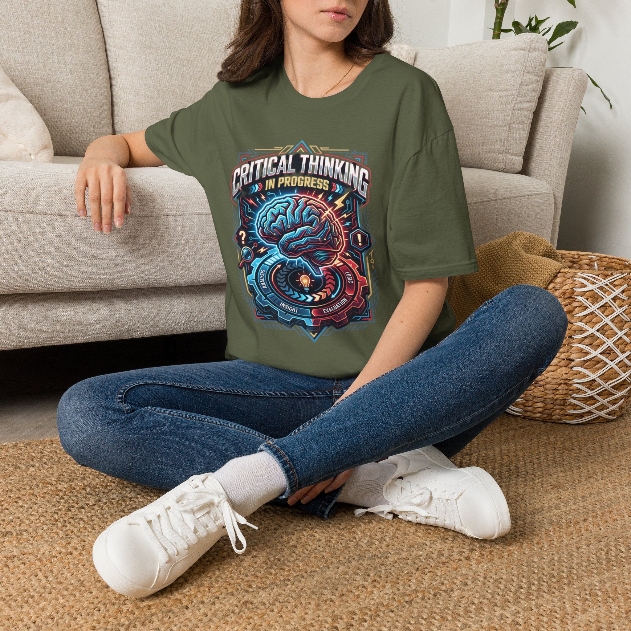 Critical Thinking Brain Graphic T-Shirt — Retro Neon Science Tee