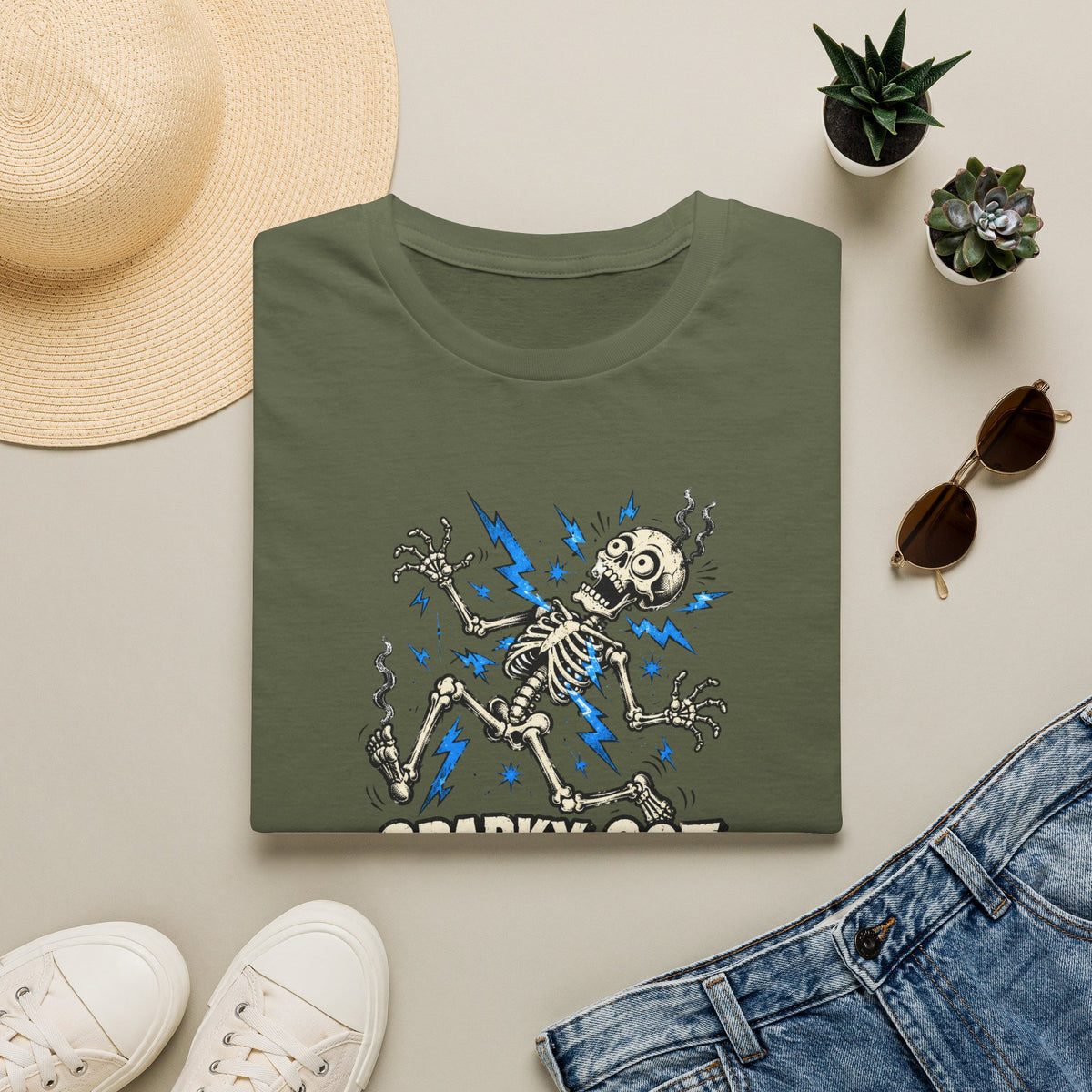 Sparky Got Zapped Skeleton Graphic T-Shirt