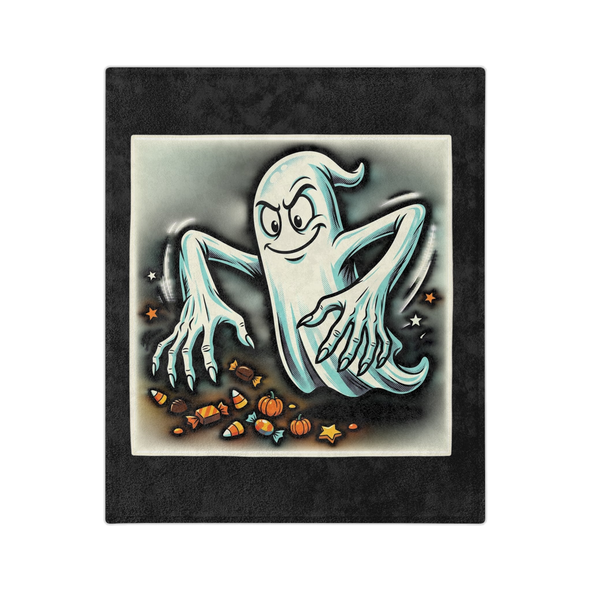 Candy Grabber Ghost Halloween Velveteen Microfiber Blanket