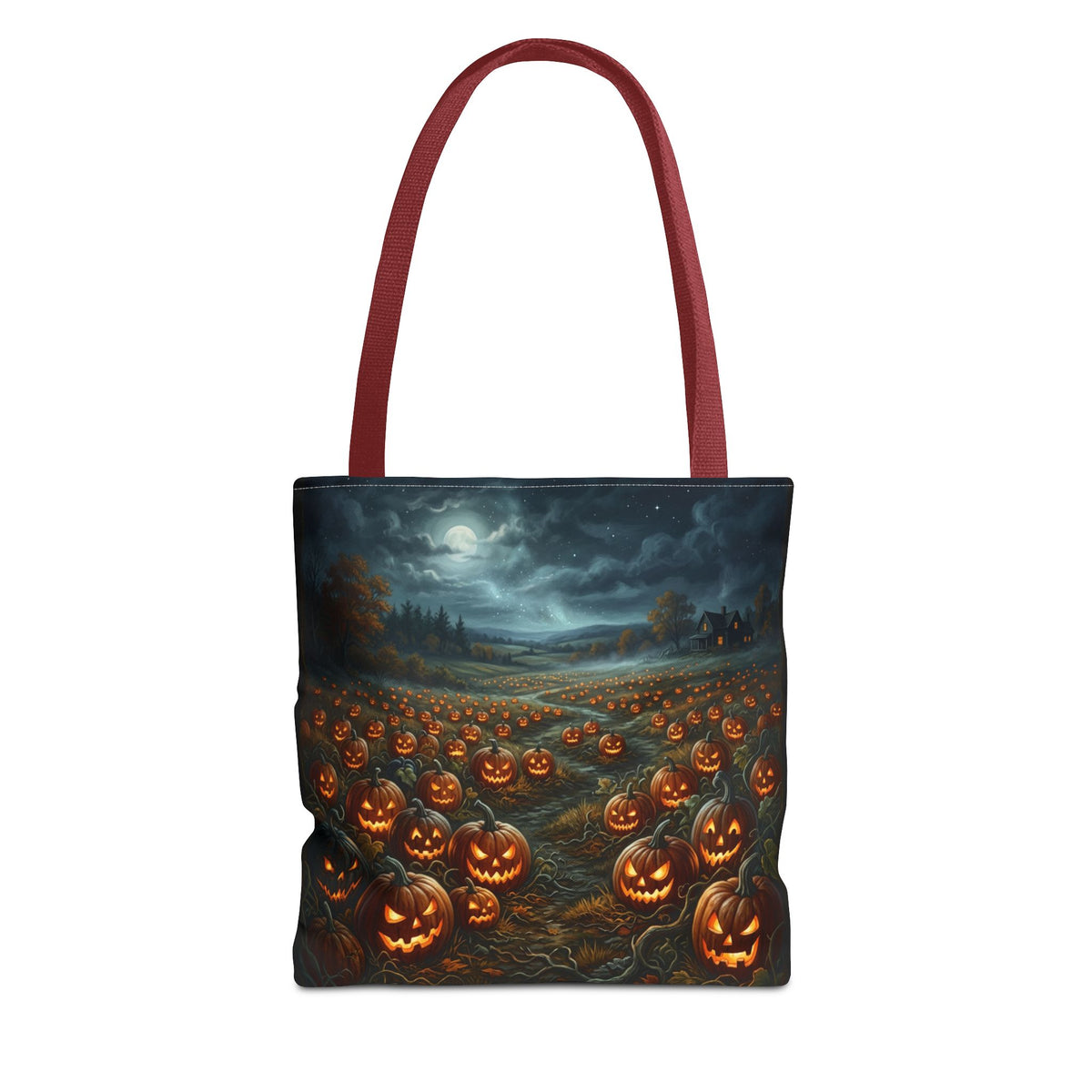 Halloween Pumpkin Field Tote Bag — Spooky Jack-O'-Lantern All-Over Print