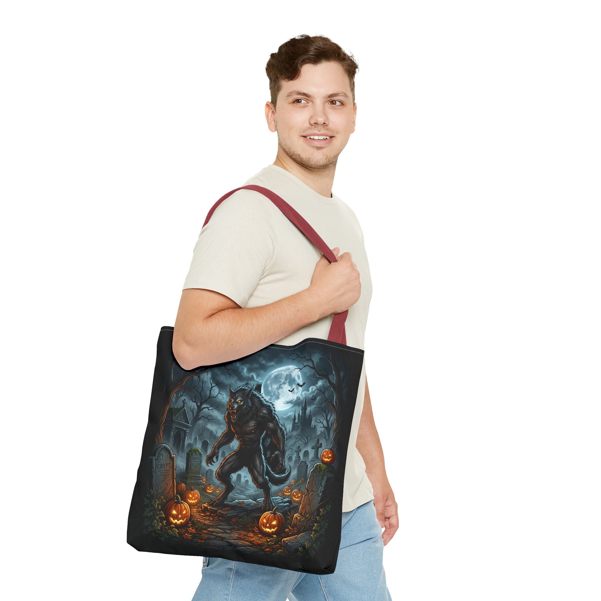 Halloween Werewolf Tote Bag – Spooky Graveyard Pumpkin Night Market Tote