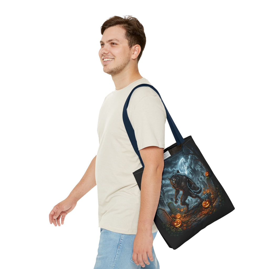 Halloween Werewolf Tote Bag – Spooky Graveyard Pumpkin Night Market Tote