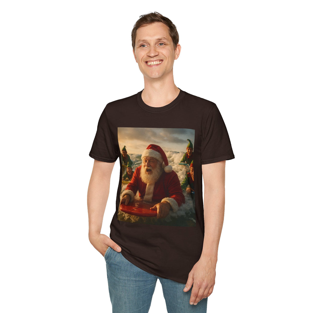 Santa Surfing T-Shirt — Funny Christmas Holiday Surf Santa Tee