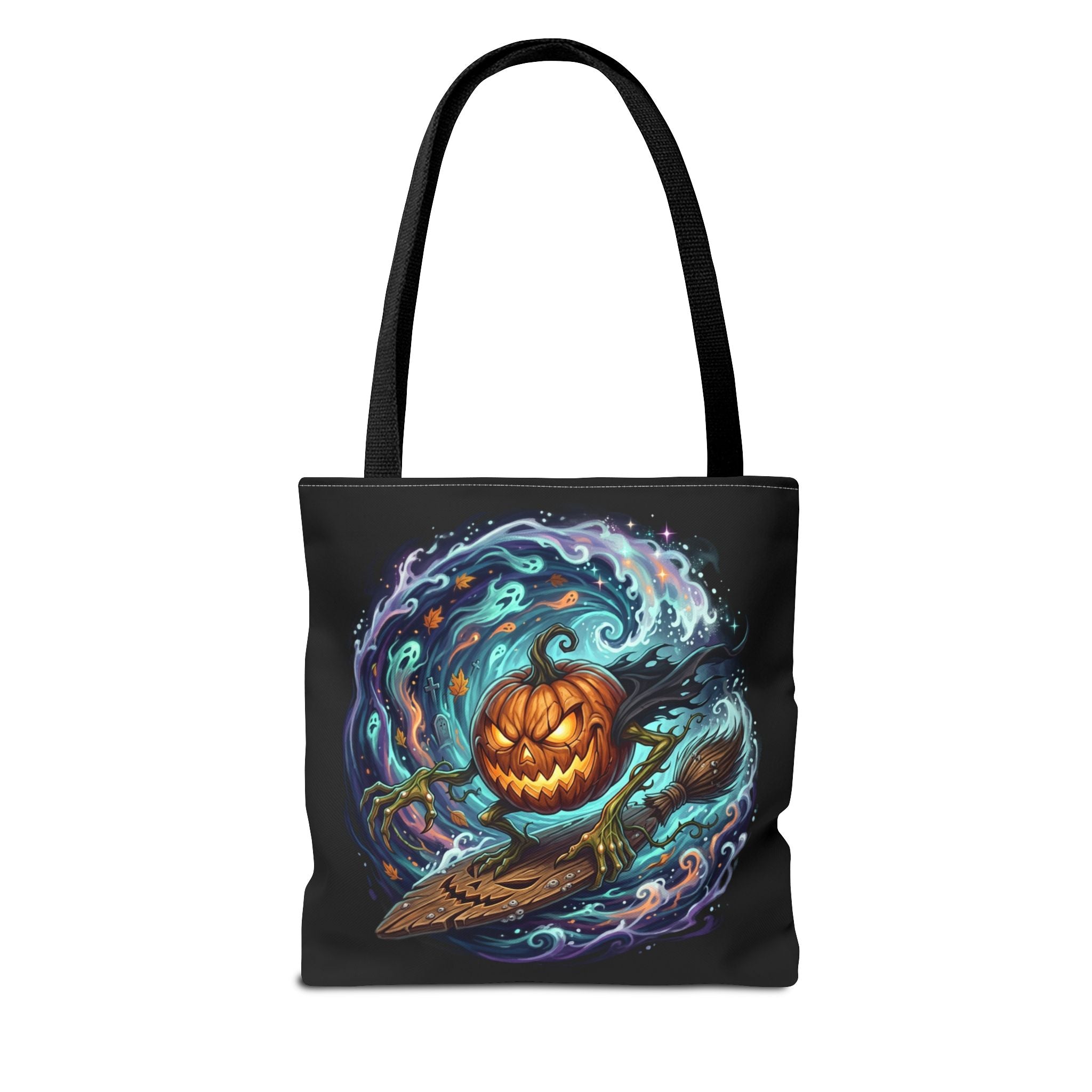 Halloween Surfing Pumpkin Tote Bag — Spooky Jack-o'-Lantern Beach Wave Tote