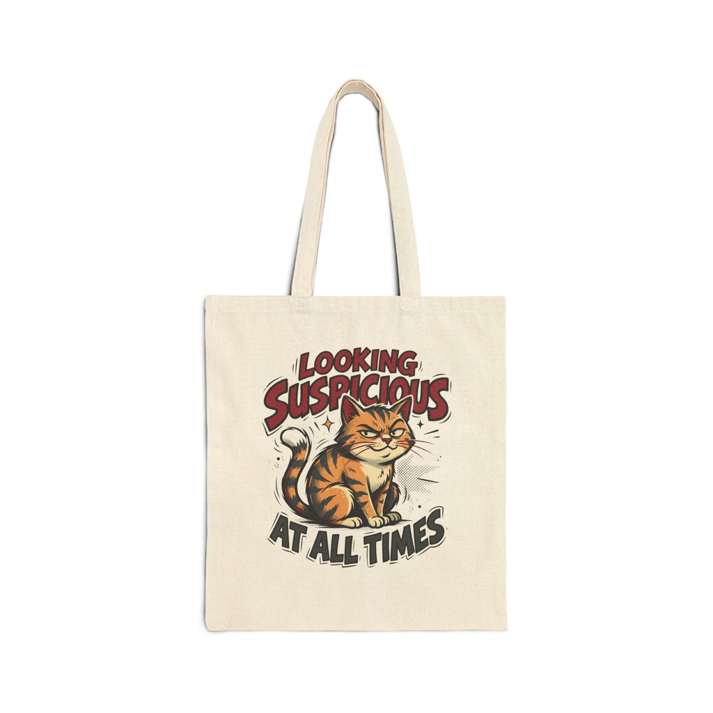 Tote Bag — "Looking Suspicious at All Times" Cat Canvas Tote