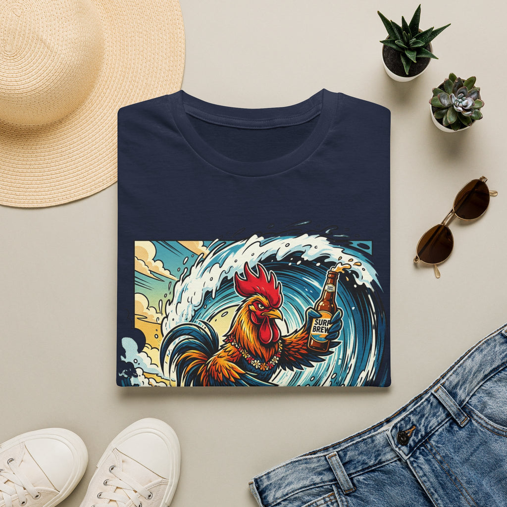 Surfing Rooster T-Shirt — Vintage Wave Rooster Holding Beer Graphic Tee