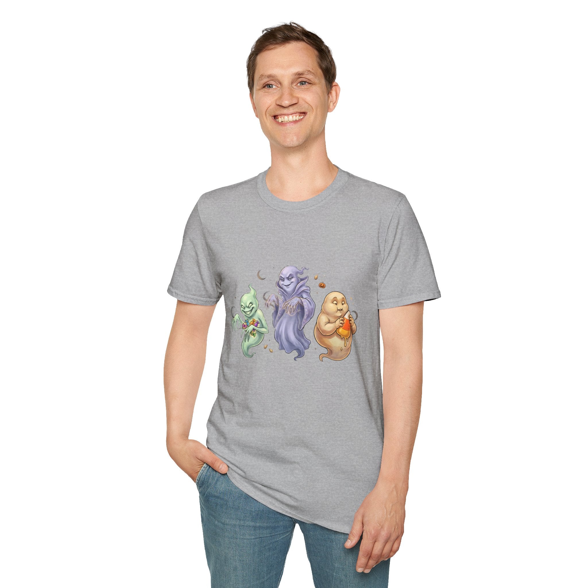 Three Quirky Ghosts Halloween Unisex Softstyle T-Shirt