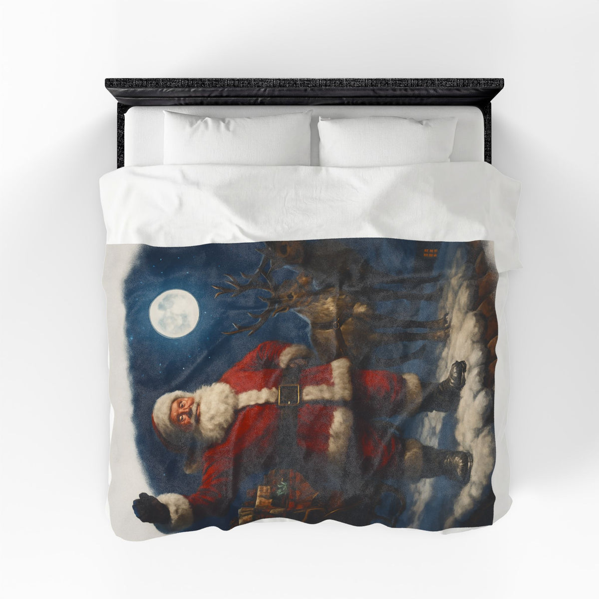 Santa Claus and Reindeer Christmas Velveteen Plush Blanket
