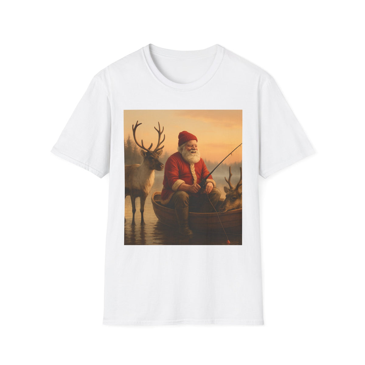 Santa Fishing with Reindeer T-Shirt