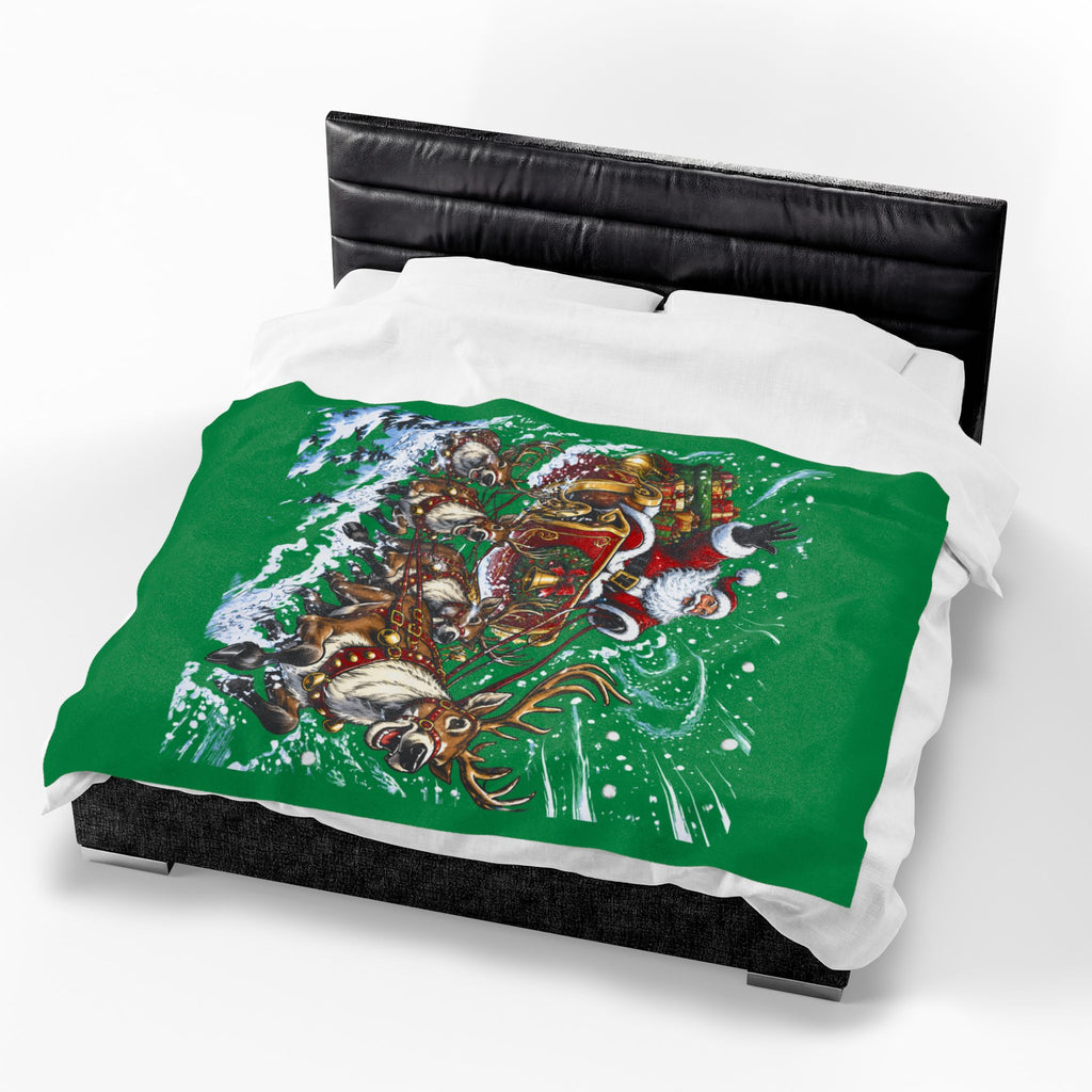 Christmas Santa and Reindeer Velveteen Plush Blanket