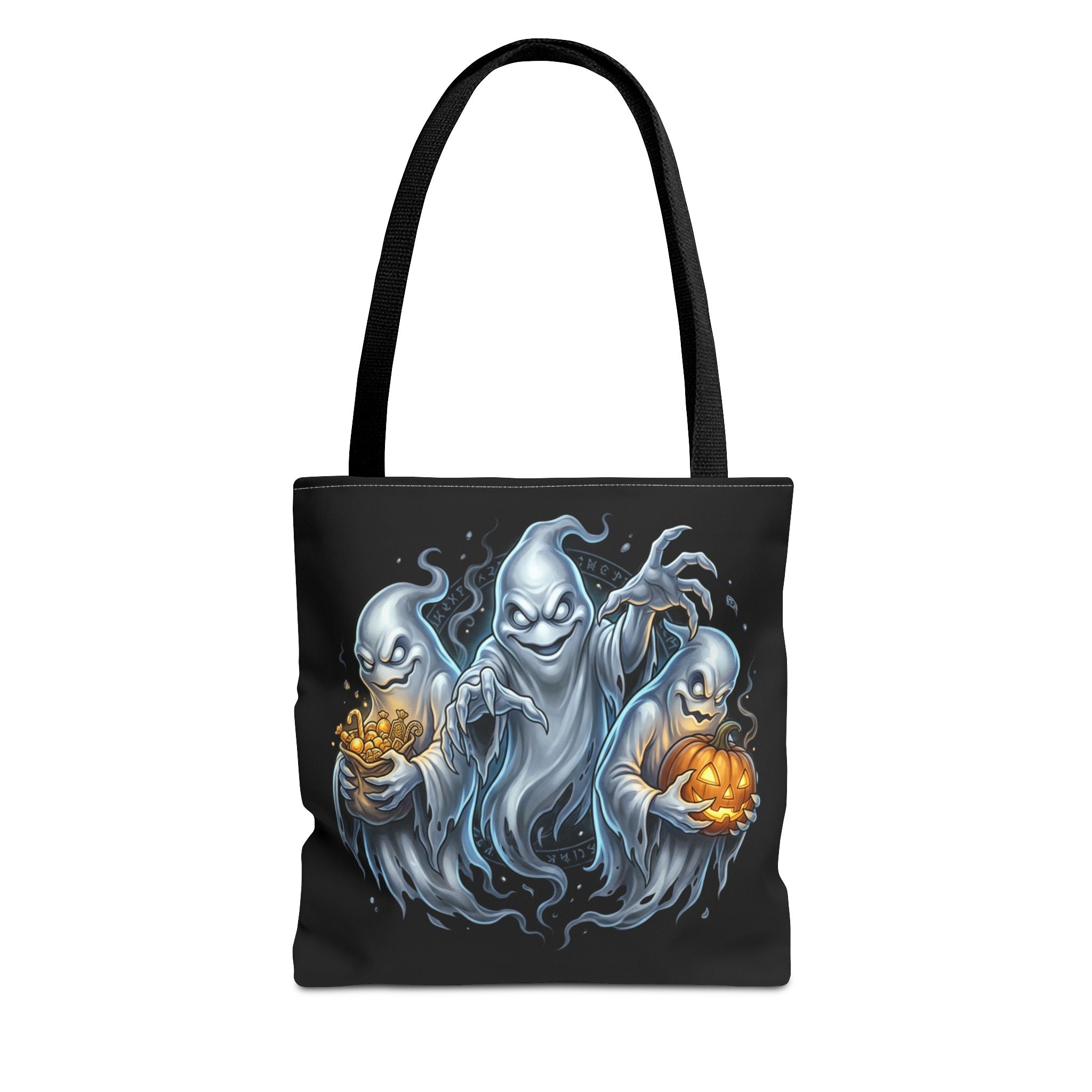 Halloween Ghost Trio Tote Bag — Spooky Pumpkin Trick-or-Treat AOP Tote